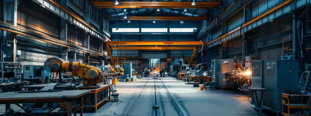 What Defines Exceptional Welding Contractor Services in Wimberley Texas a dynamic welding workshop bustling with professionals skillfully executing various welding tasks, showcasing an array of equipment and finished metal pieces, illuminated by focused spotlights and framed by industrial aesthetics.